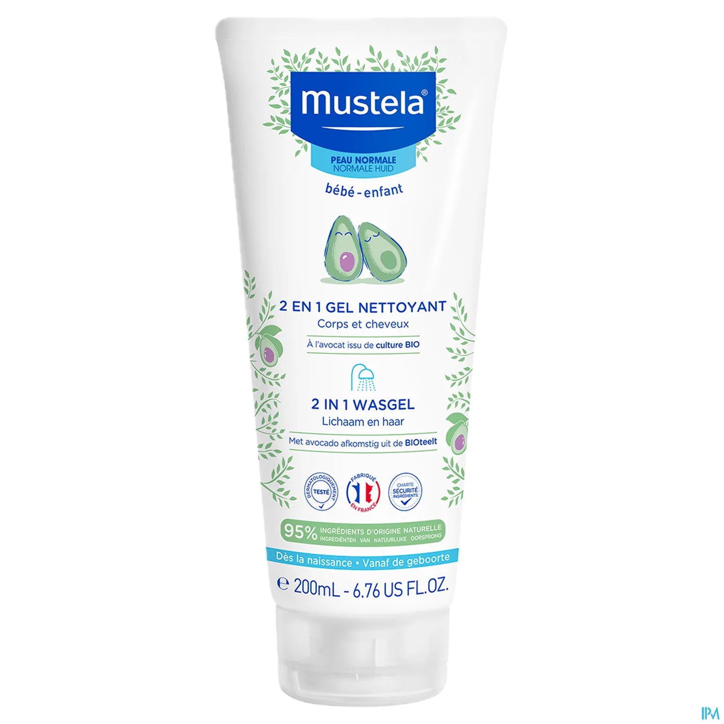 Gel detergente all'avocado biologico 2 in 1 per corpo e capelli 200 ml