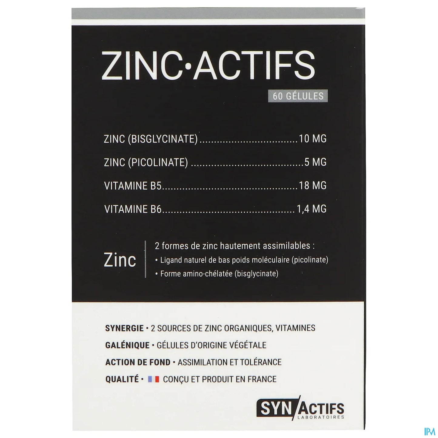 SynActifs ZincActifs Zinc et Vitamine B5 60 Gélules