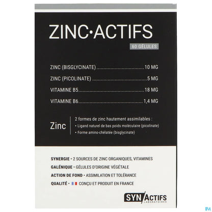 SynActifs ZincActifs Zinc et Vitamine B5 60 Gélules