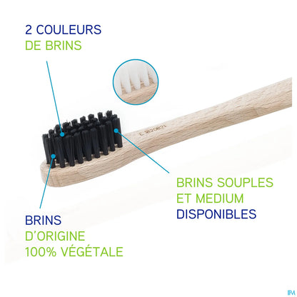 Spazzolino da denti in legno medio, setole 100% naturali