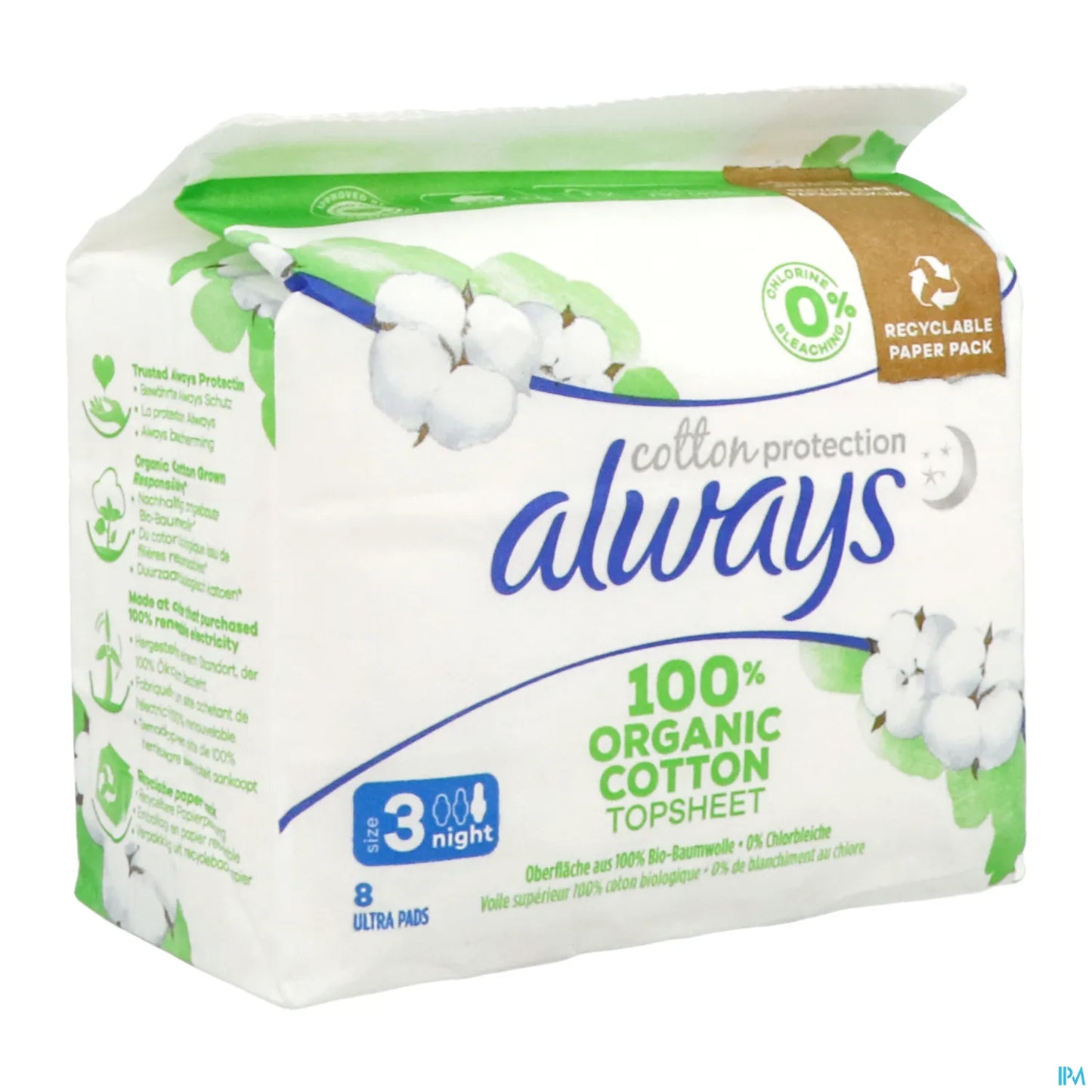 Cotton Protection 8 Night Sanitary Towels Size 3