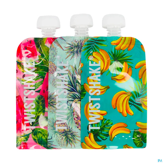 Twistshake Gourdes Réutilisables Fruit 220 mL x 3