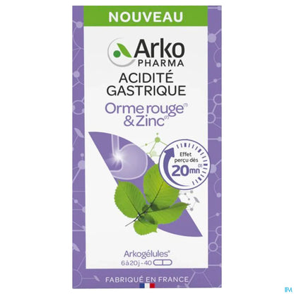 Arkogélules Gastric Acidity Slippery Elm and Zinc 40 Capsules