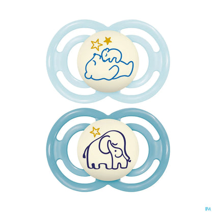 Set of 2 Phosphorescent Pacifiers Perfect Night 18 Months Silicone