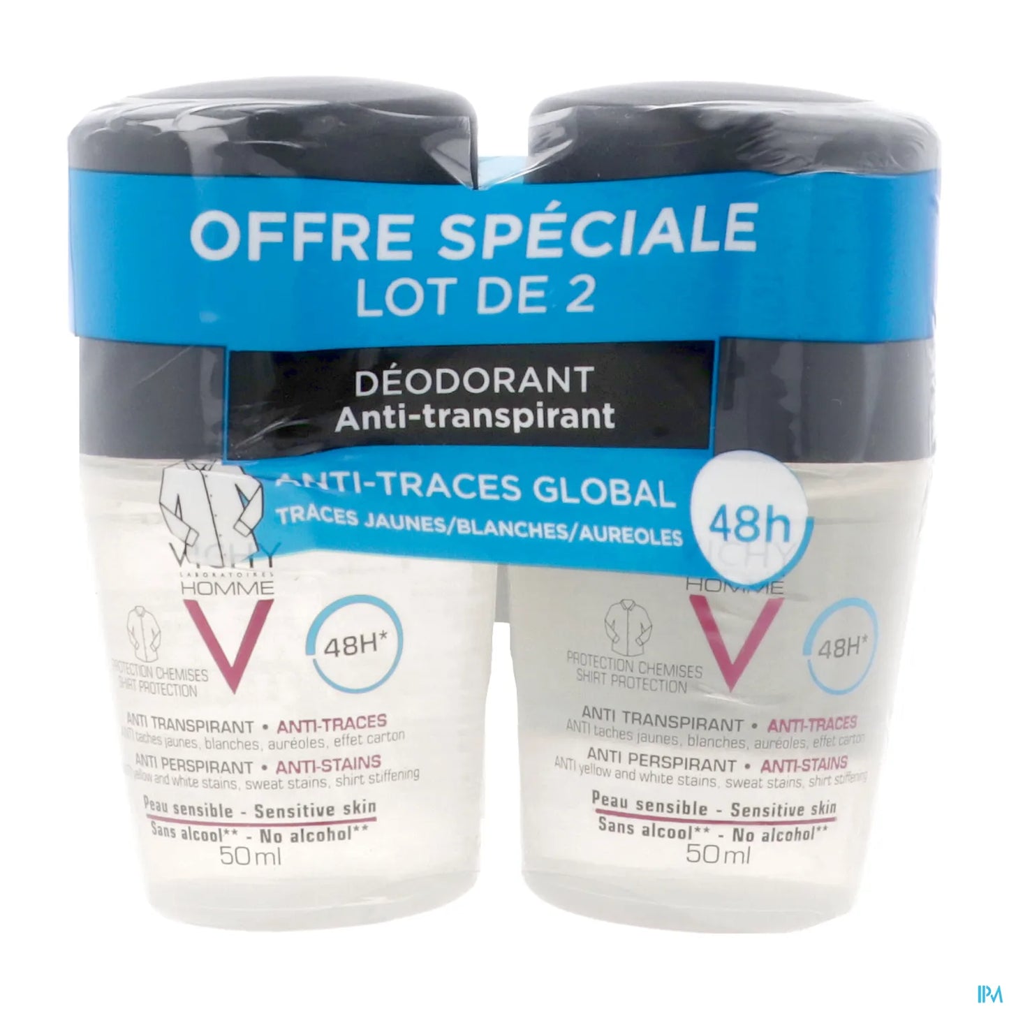 Men's Anti-Perspirant Deodorant Anti-Trace 48H 2x50ml Roll-On