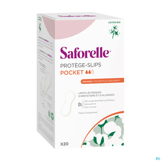 Salvaslip in cotone biologico con tasca, formato tascabile, 20 unità