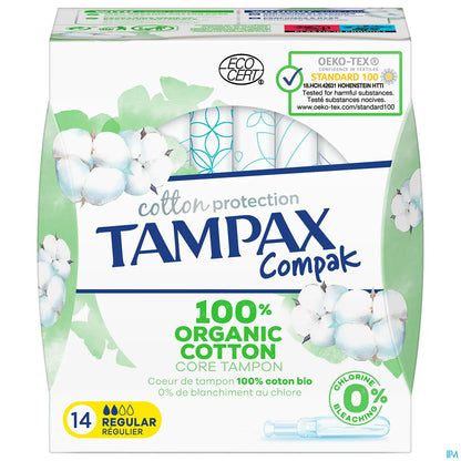 Compak Cotton Régulier 100% Coton Bio 14 Tampons