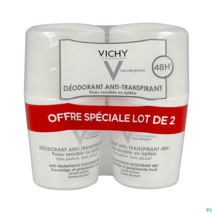 Deodorante antitraspirante 48 ore per pelli sensibili o senza peli Roll-On 2x50ml
