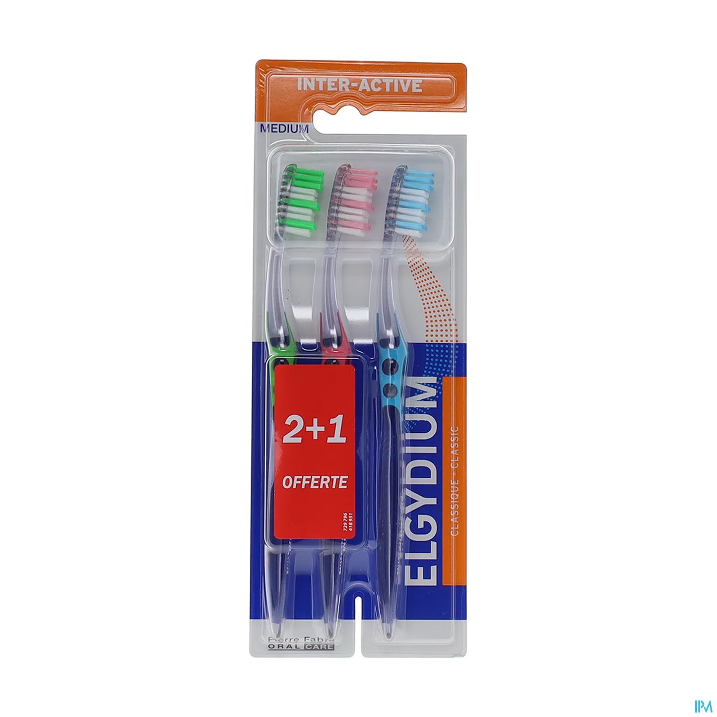 Spazzolini da denti Inter-Active Trio Medium, confezione da 3