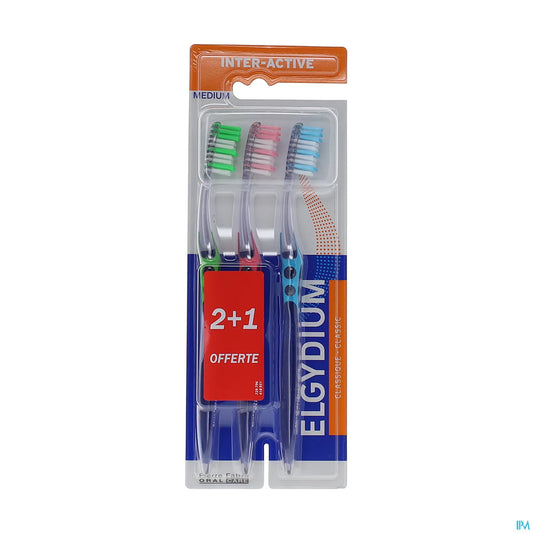 Spazzolini da denti Inter-Active Trio Medium, confezione da 3