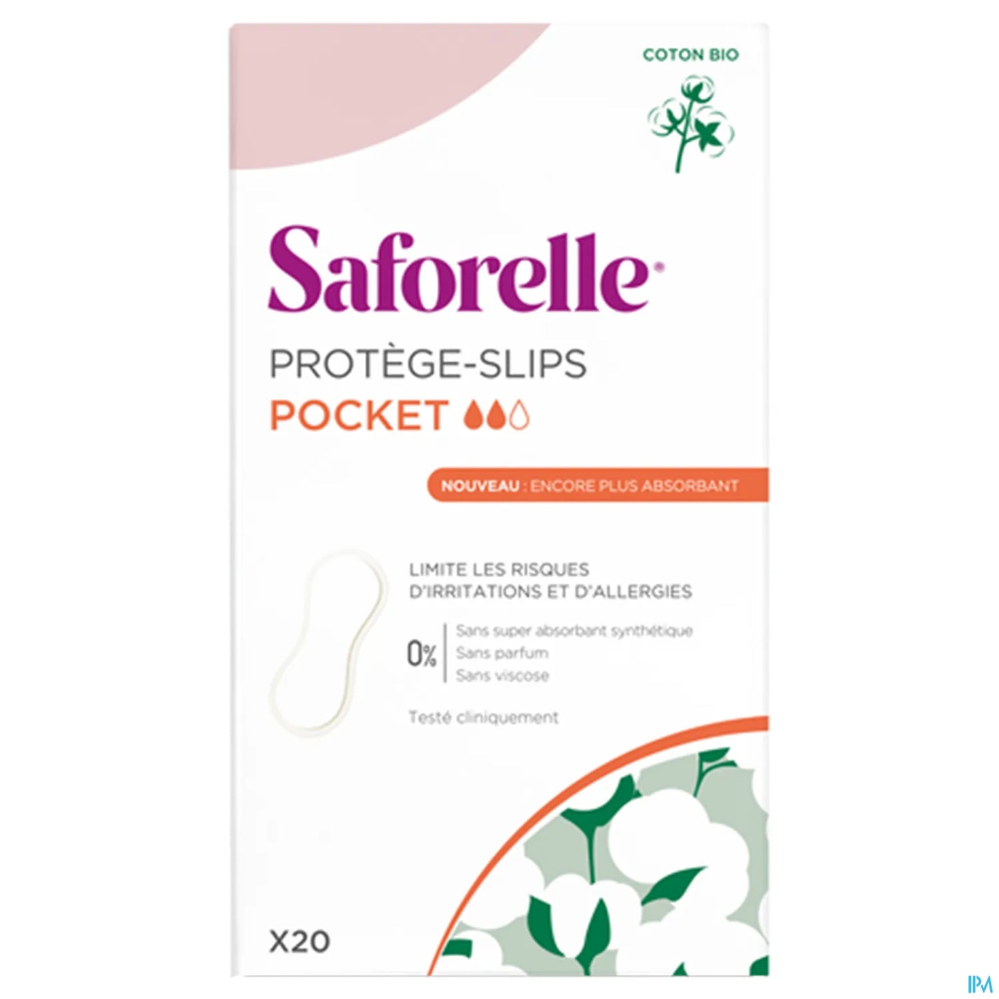 Salvaslip in cotone biologico con tasca, formato tascabile, 20 unità