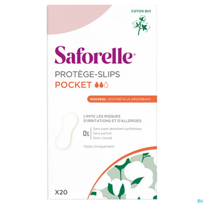 Salvaslip in cotone biologico con tasca, formato tascabile, 20 unità