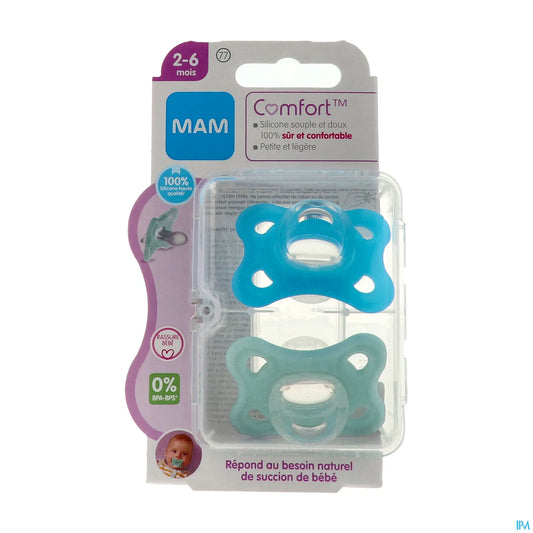 2 Comfort Silicone Pacifiers 2-6 Months