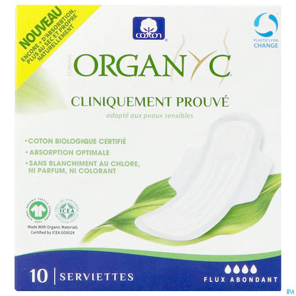 Serviettes Hygiéniques Coton Bio Flux Abondant 10 Unités