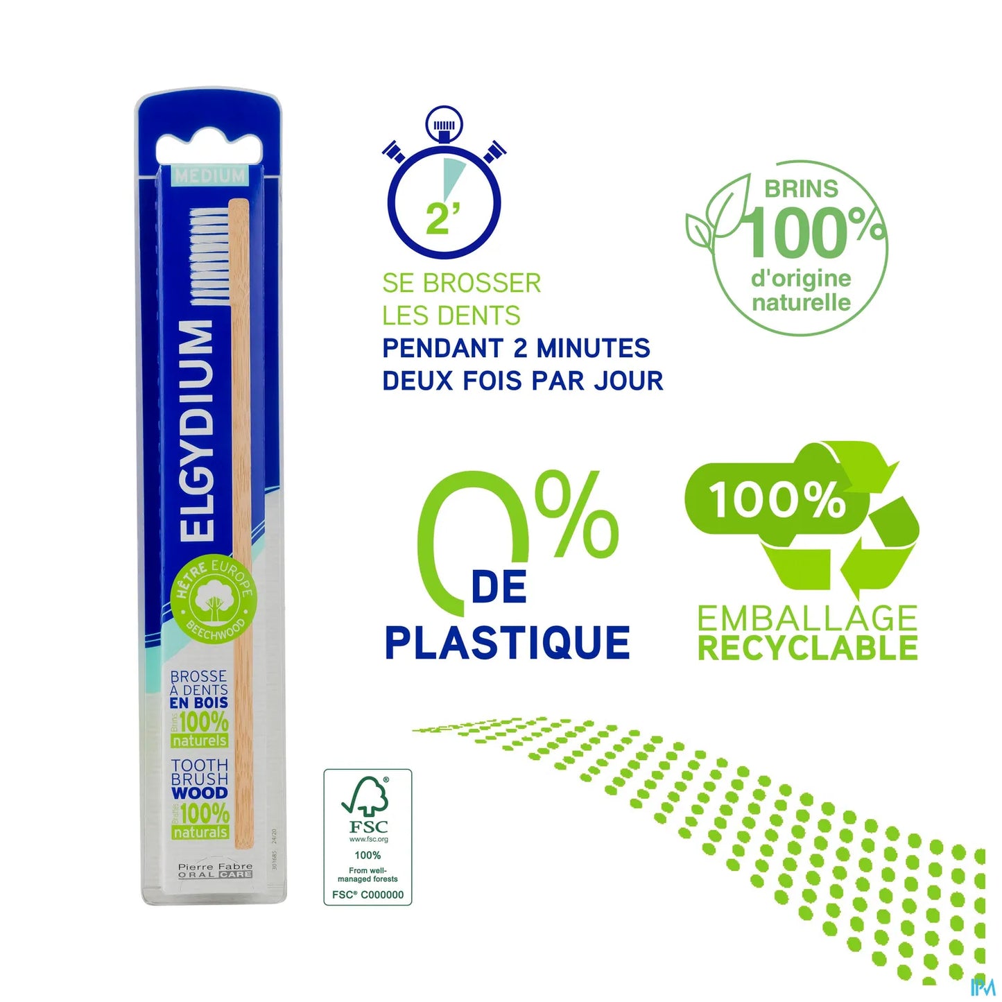 Spazzolino da denti in legno medio, setole 100% naturali
