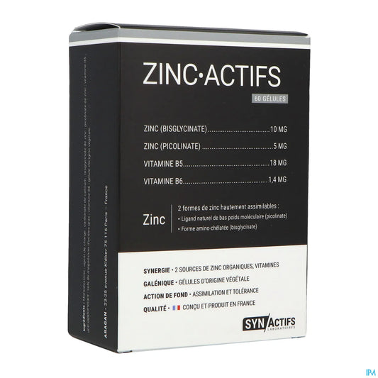 SynActifs ZincActifs Zinc et Vitamine B5 60 Gélules