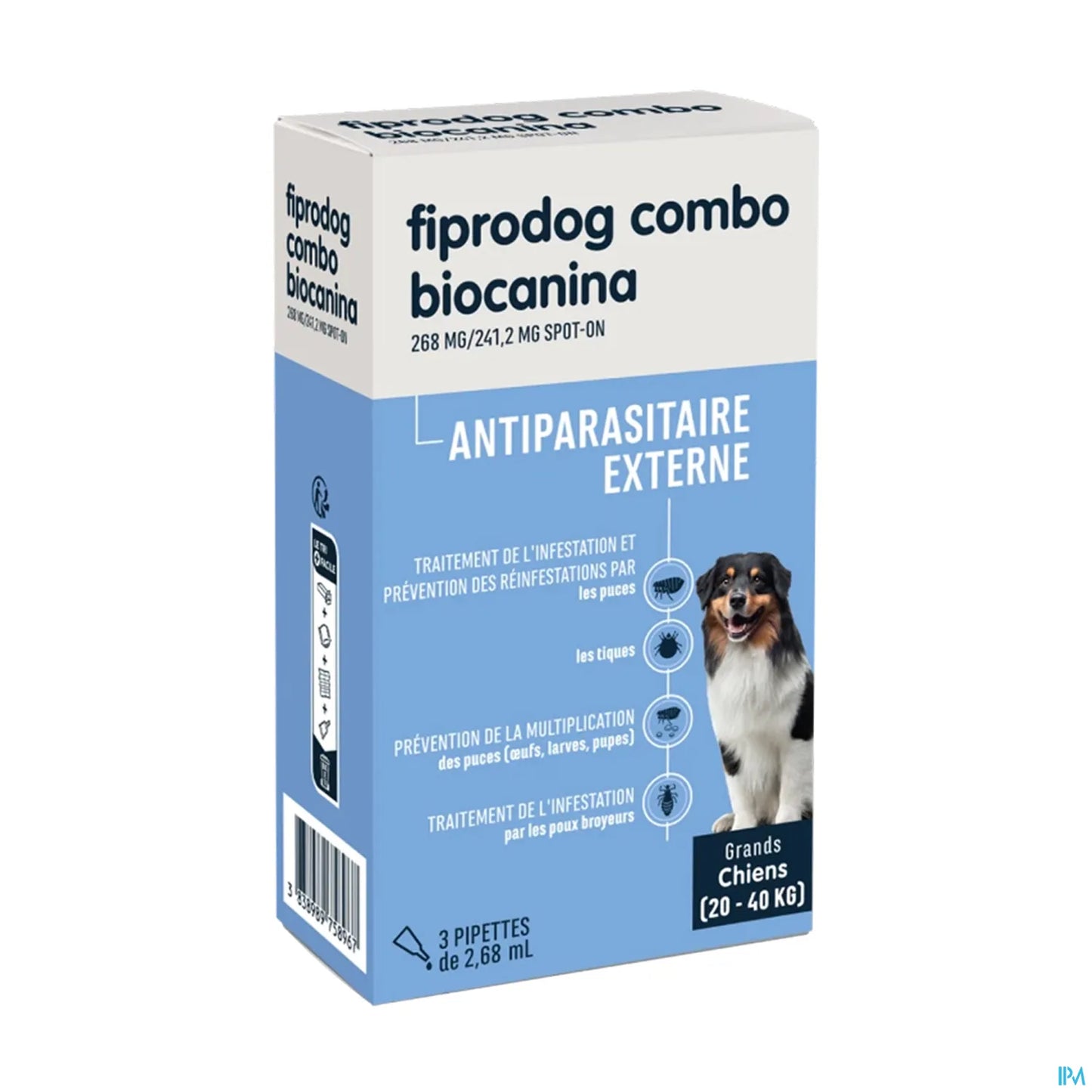 Biocanina Fiprodog Combo Grand Chien 20 à 40 kg 3 pipettes de 2,68 mL