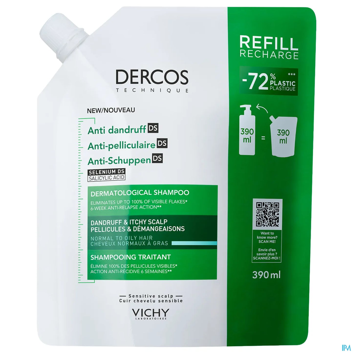Dercos Anti-Pelliculaire Shampooing Traitant Eco-Recharge Cheveux Gras 400ml