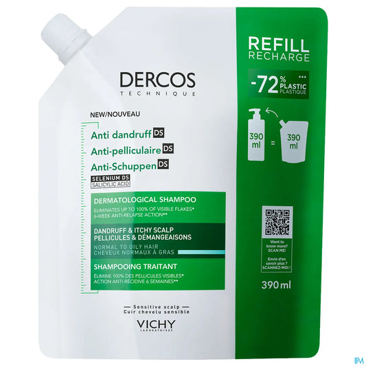 Dercos Anti-Pelliculaire Shampooing Traitant Eco-Recharge Cheveux Gras 400ml