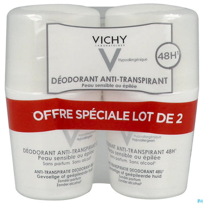 Deodorante antitraspirante 48 ore per pelli sensibili o senza peli Roll-On 2x50ml