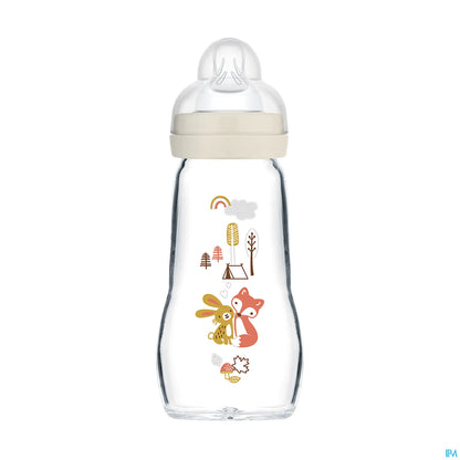 Biberon en Verre Premium 260 ml Blanc - Débit 2 Moyen Tétine SkinSoft