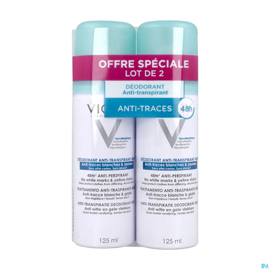 Deodorante Antitraspirante Antitraccia Aerosol 48H Confezione da 2 x 125 ml