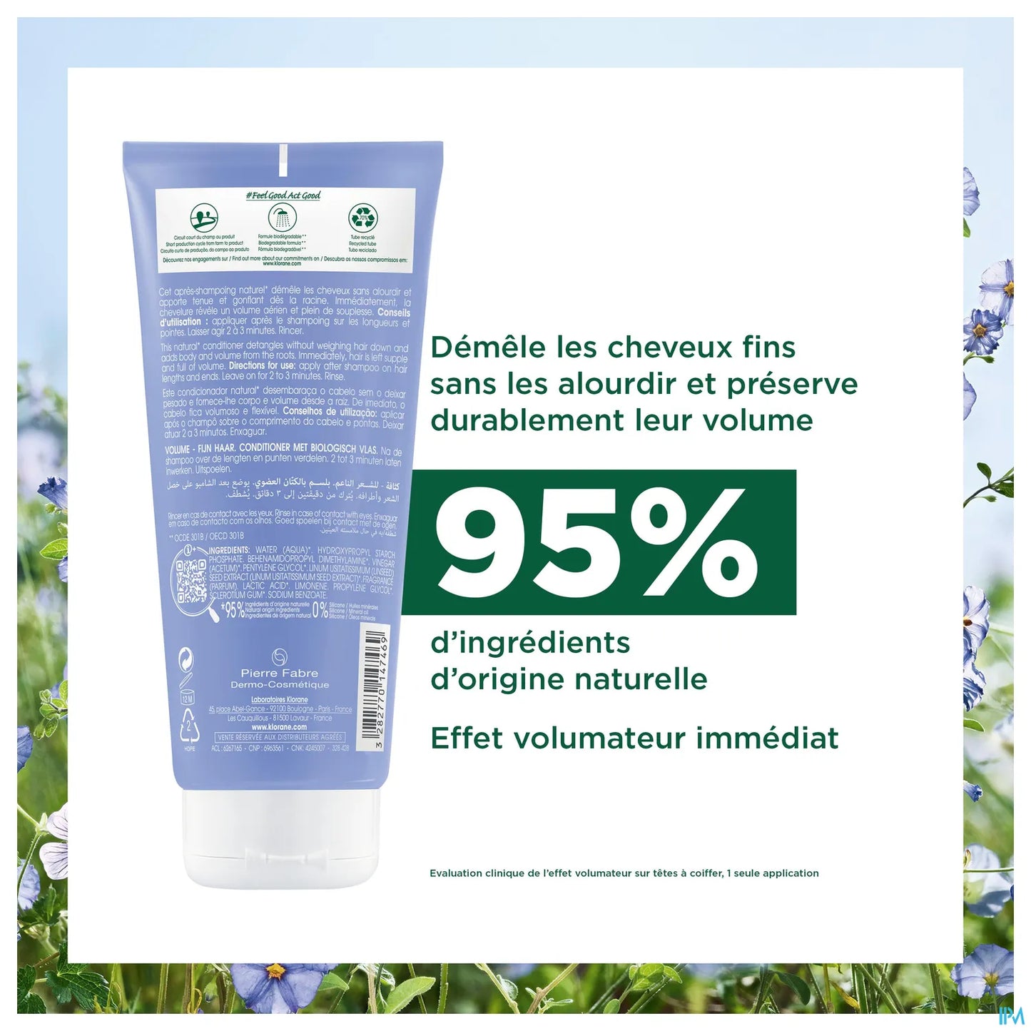 Balsamo con fibre di lino per volume e districazione per capelli fini e senza volume 200 ml