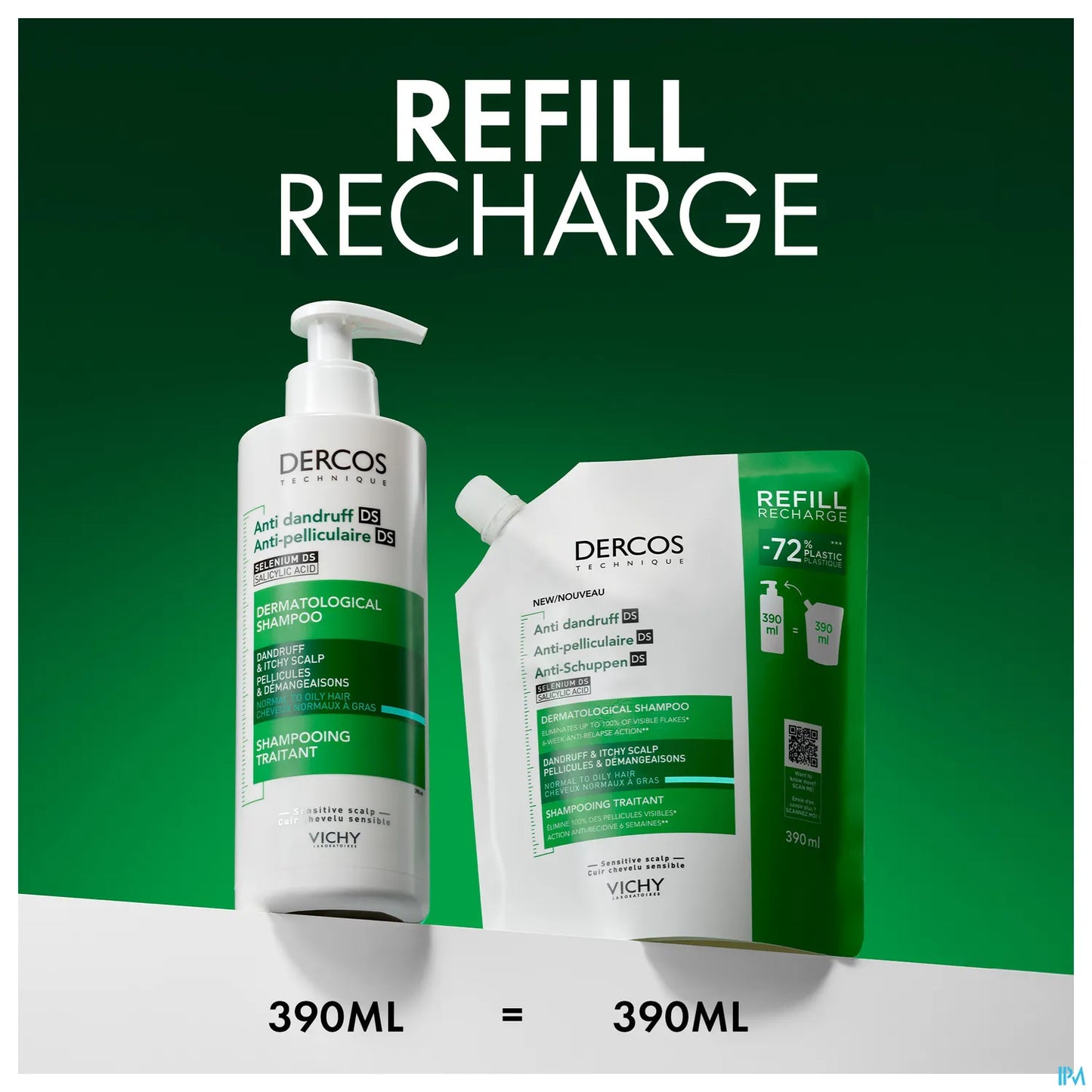 Dercos Anti-Pelliculaire Shampooing Traitant Eco-Recharge Cheveux Gras 400ml