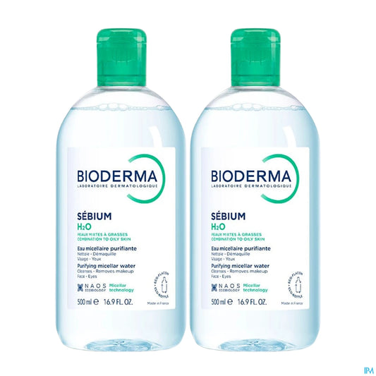 Bioderma Sébium H2O Solution Micellaire Peaux Mixtes à Grasses 2 x 500 mL
