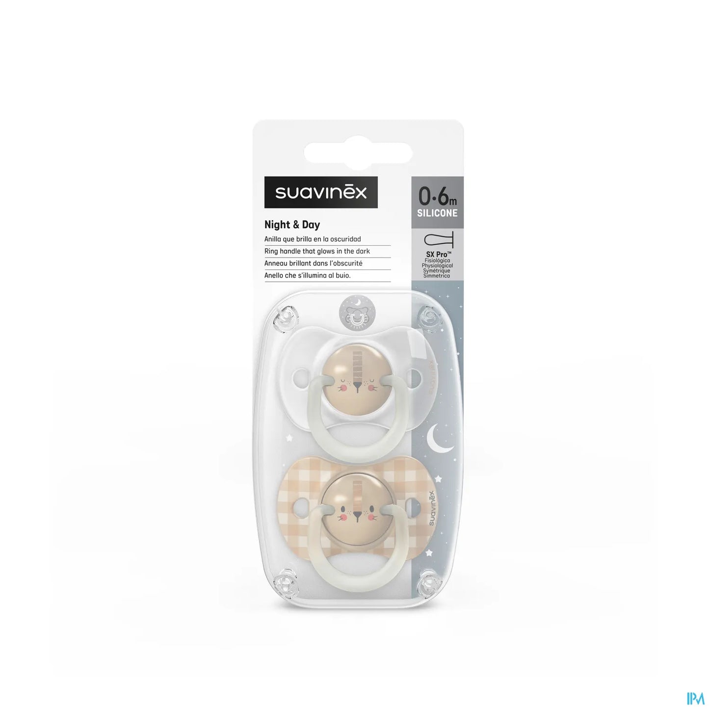 Pack of 2 SX PRO Night&amp;Day Beige Pacifiers 0-6 Months