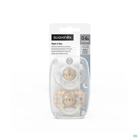 Confezione da 2 ciucci SX PRO Night&amp;Day Beige 0-6 mesi