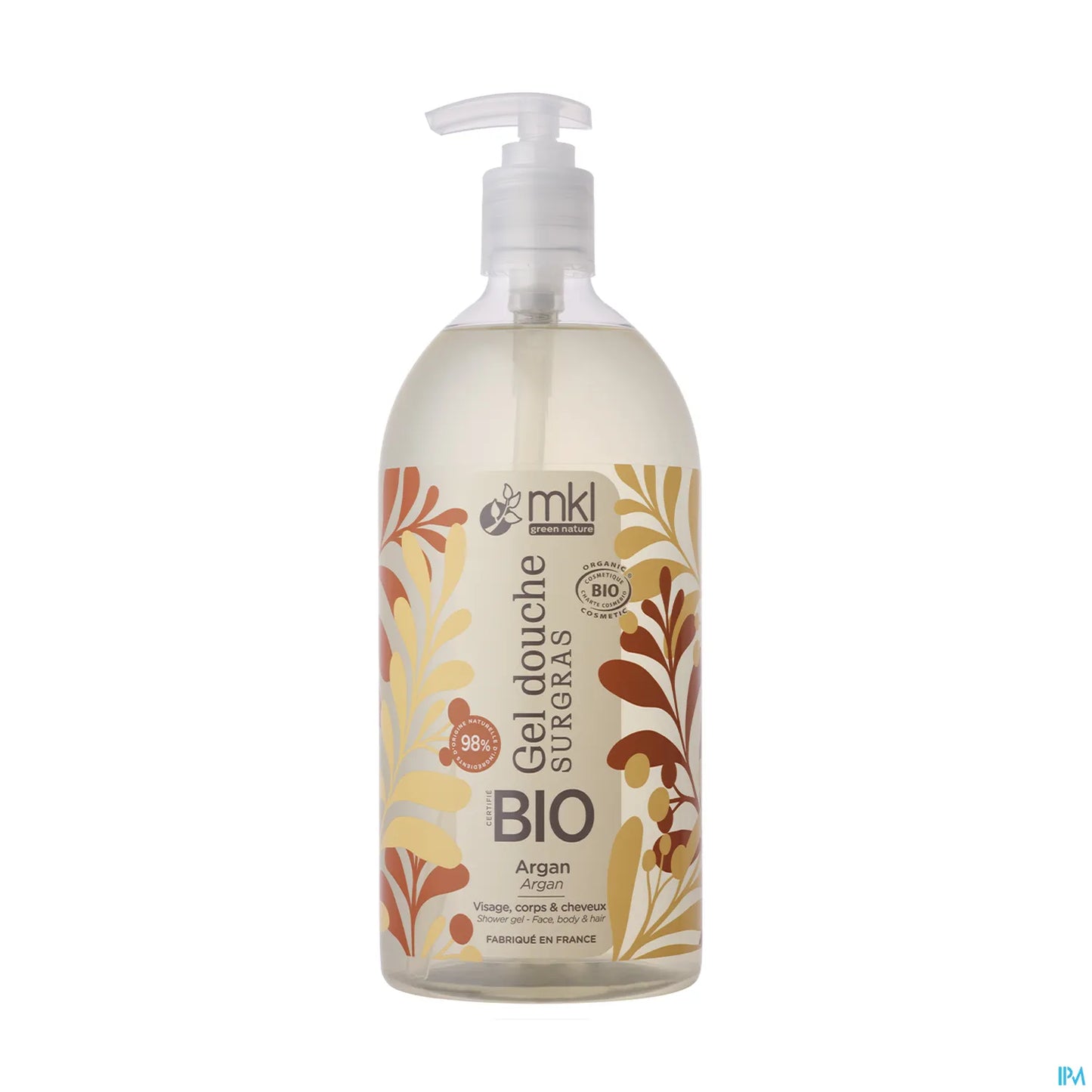 Gel Douche Certifié Bio Argan Surgras Visage Corps Cheveux Sans Savon 1L