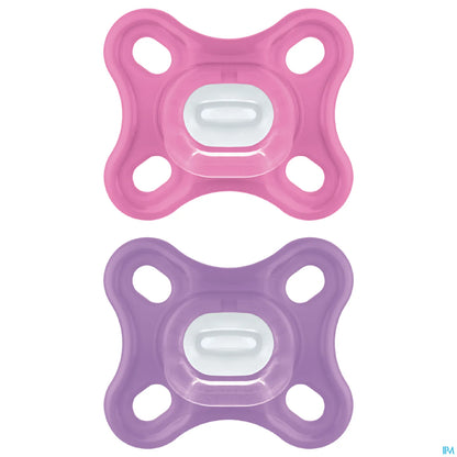 Set di 2 ciucci in silicone Comfort rosa 0-2 mesi + scatola di sterilizzazione