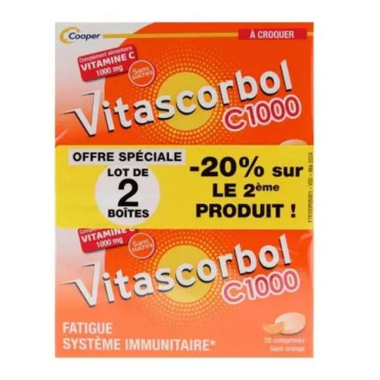 Vitascorbol C1000 Vitamin C Orange Flavor 2x20 Chewable Tablets