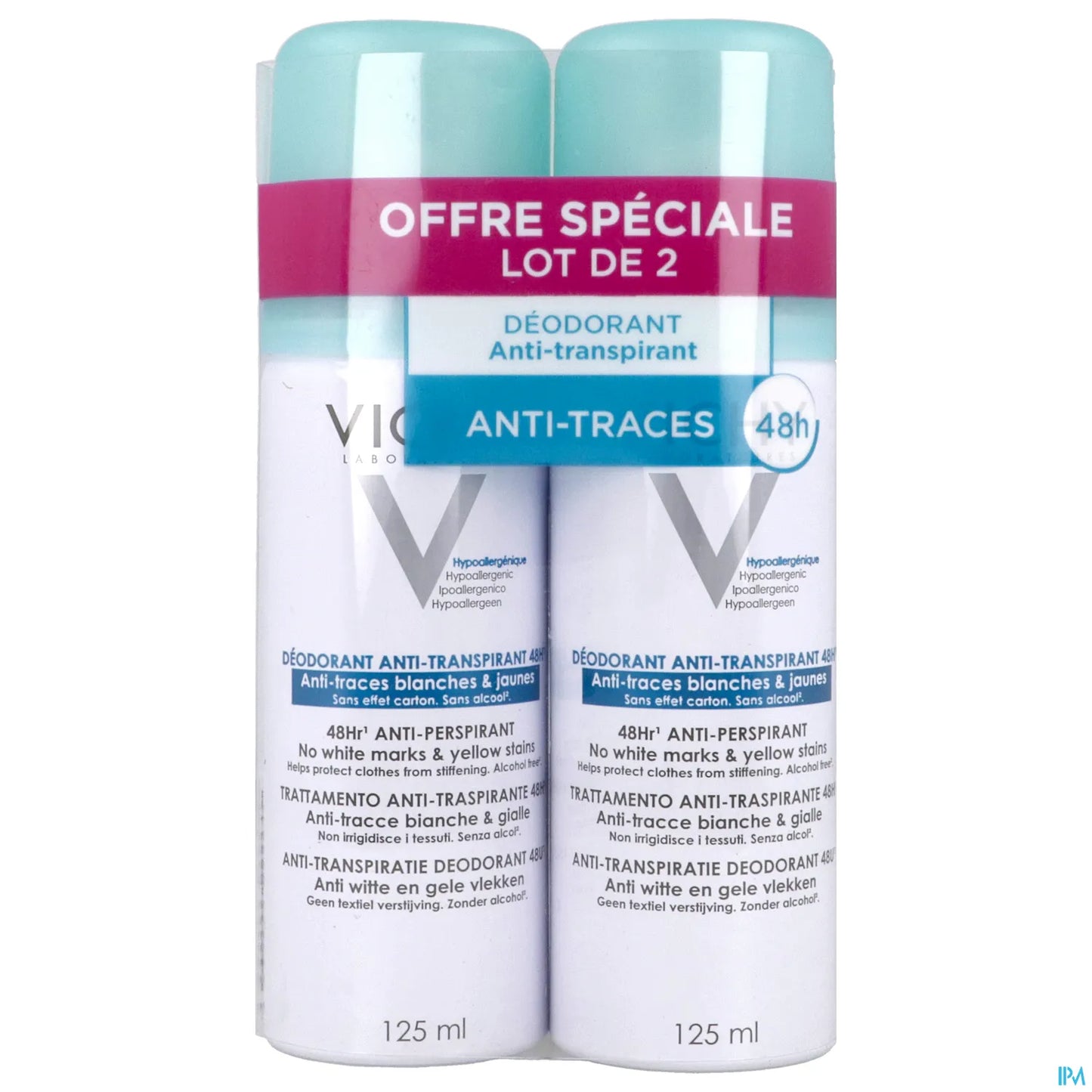 Déodorant Anti-Transpirant Anti-Traces Aérosol 48H Lot de 2 x 125 ml