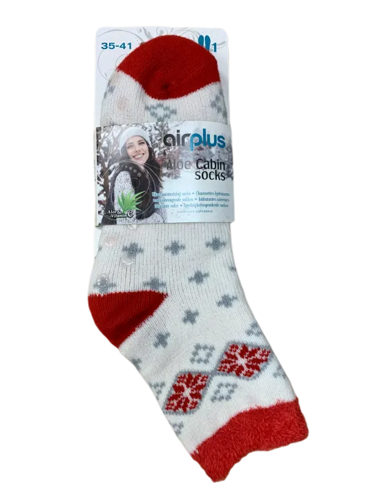 Calzini natalizi da donna Aloe Cabin Socks con fiocco di neve rosso, taglia 35-41
