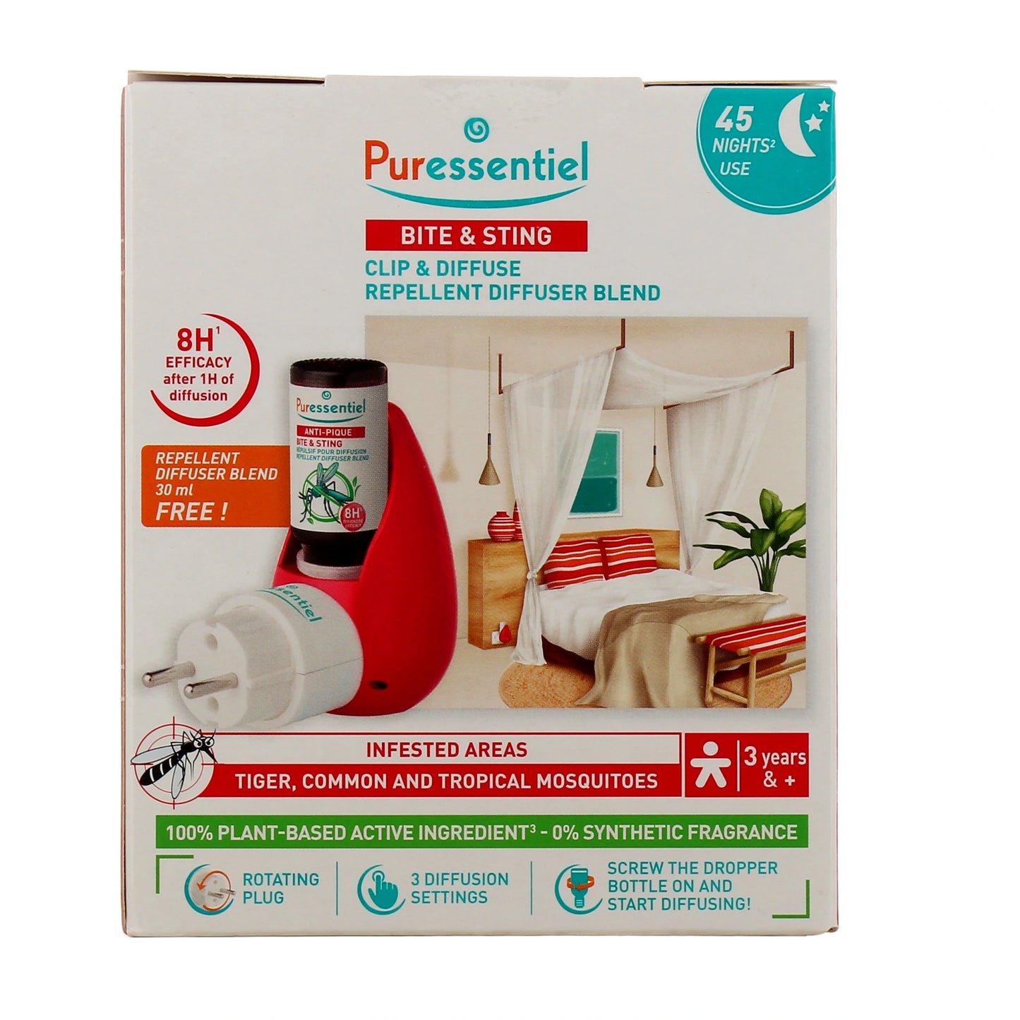 Diffusore ad ultrasuoni anti-piqué Clip &amp; Diffuse 30 ml