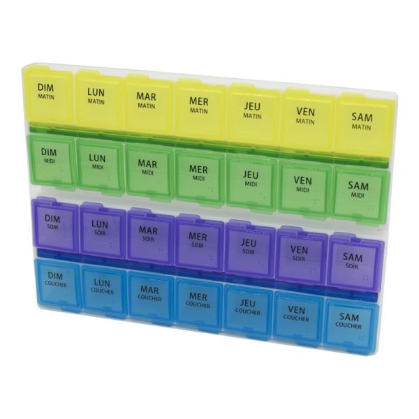 Pilulier Hebdomadaire Semainier Grand Format Grandes Cases 7 Jours 7 Modules 4 Compartiments par Module