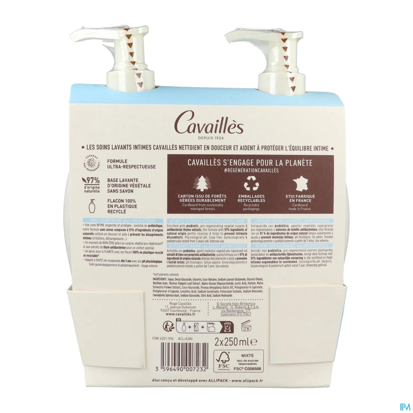 Rogé Cavaillès Detergente Intimo Antibatterico Confezione da 2 x 250 ml