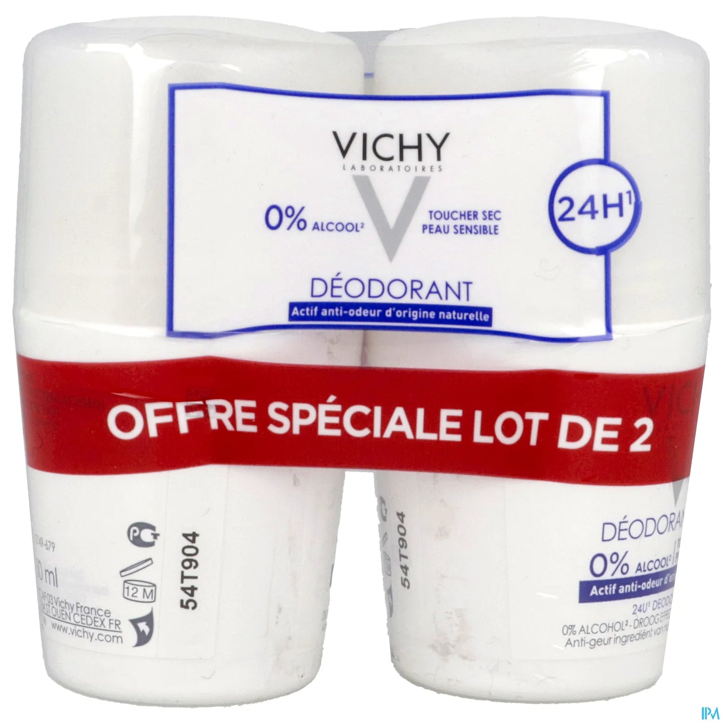 Déodorant 24H Toucher Sec Peaux Sensibles Sans Sels D'aluminium Lot de 2x50ml