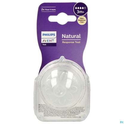 Philips Avent Natural Response Tétine pour Bouteille +3 Mois 4 Trous 2 Pièces