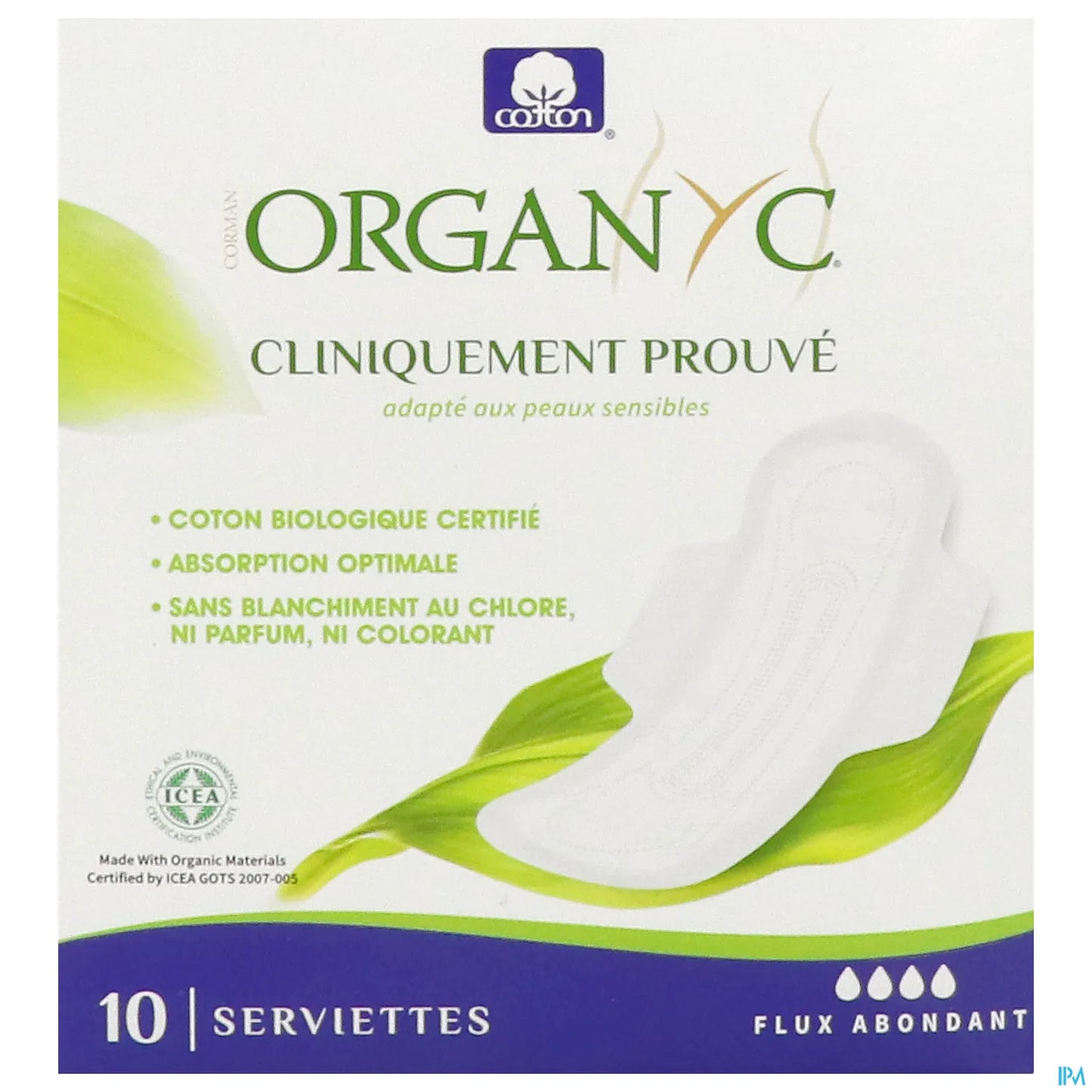 Serviettes Hygiéniques Coton Bio Flux Abondant 10 Unités