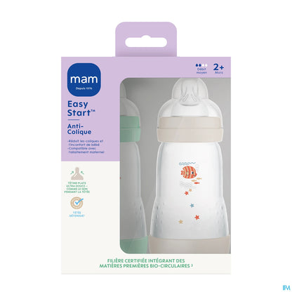 MAM Biberons Easy Start Anti Colique 260 mL x2 Débit 2