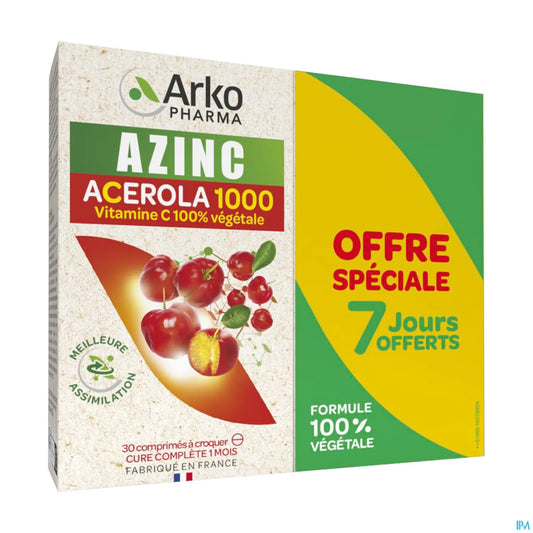 Azinc Acérola 1000 Lot de 2 x 30 Comprimés à Croquer