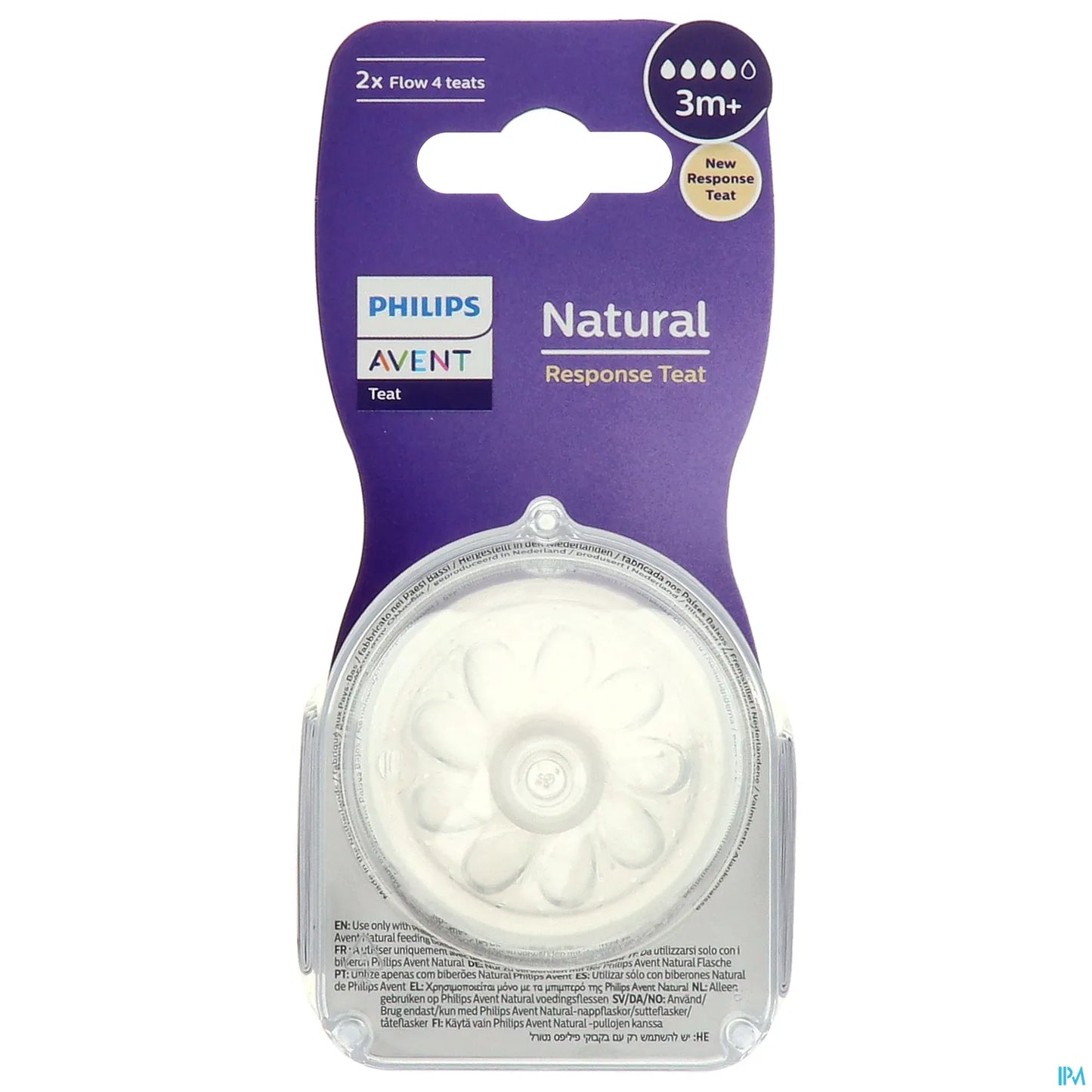 Philips Avent Natural Response Tétine pour Bouteille +3 Mois 4 Trous 2 Pièces