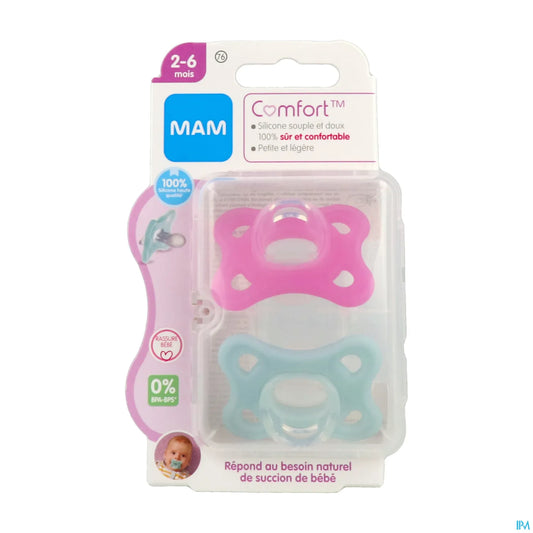 2 ciucci in silicone Comfort 2-6 mesi rosa