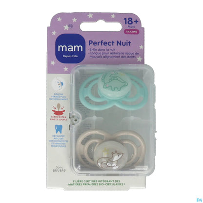 Set of 2 Phosphorescent Pacifiers Perfect Night 18 Months Silicone