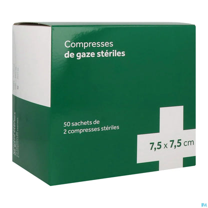 Compresse De Gaze Stérile 7,5 x 7,5 cm Sachet 2 x 50