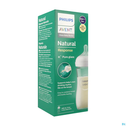 Biberon in vetro Philips Avent Natural Response 240 ml + tettarella in silicone 1m+