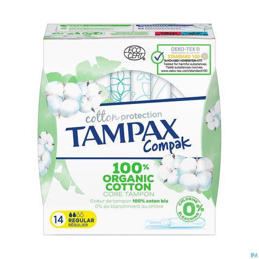 Compak Cotton Régulier 100% Coton Bio 14 Tampons